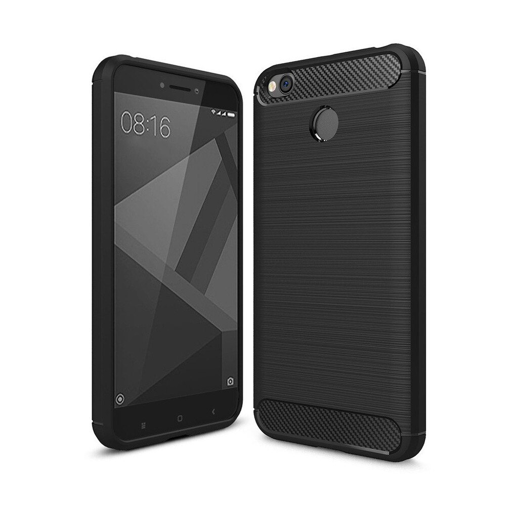 Husa de telefon Carbon Premium Protect, Xiaomi Redmi 4X, 6 nivele de protectie, Finisaj metalic, Slim, Black