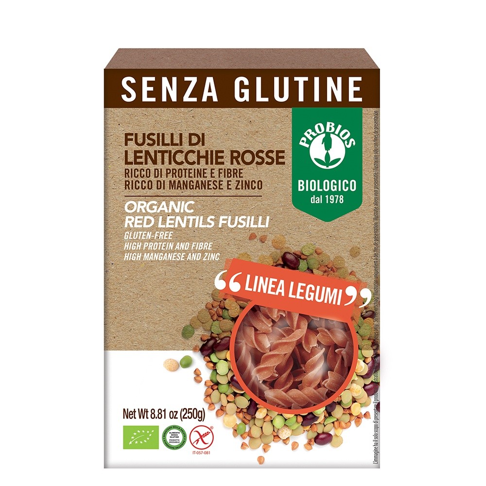 Fusilli din linte rosie - fara gluten, Probios, 250g