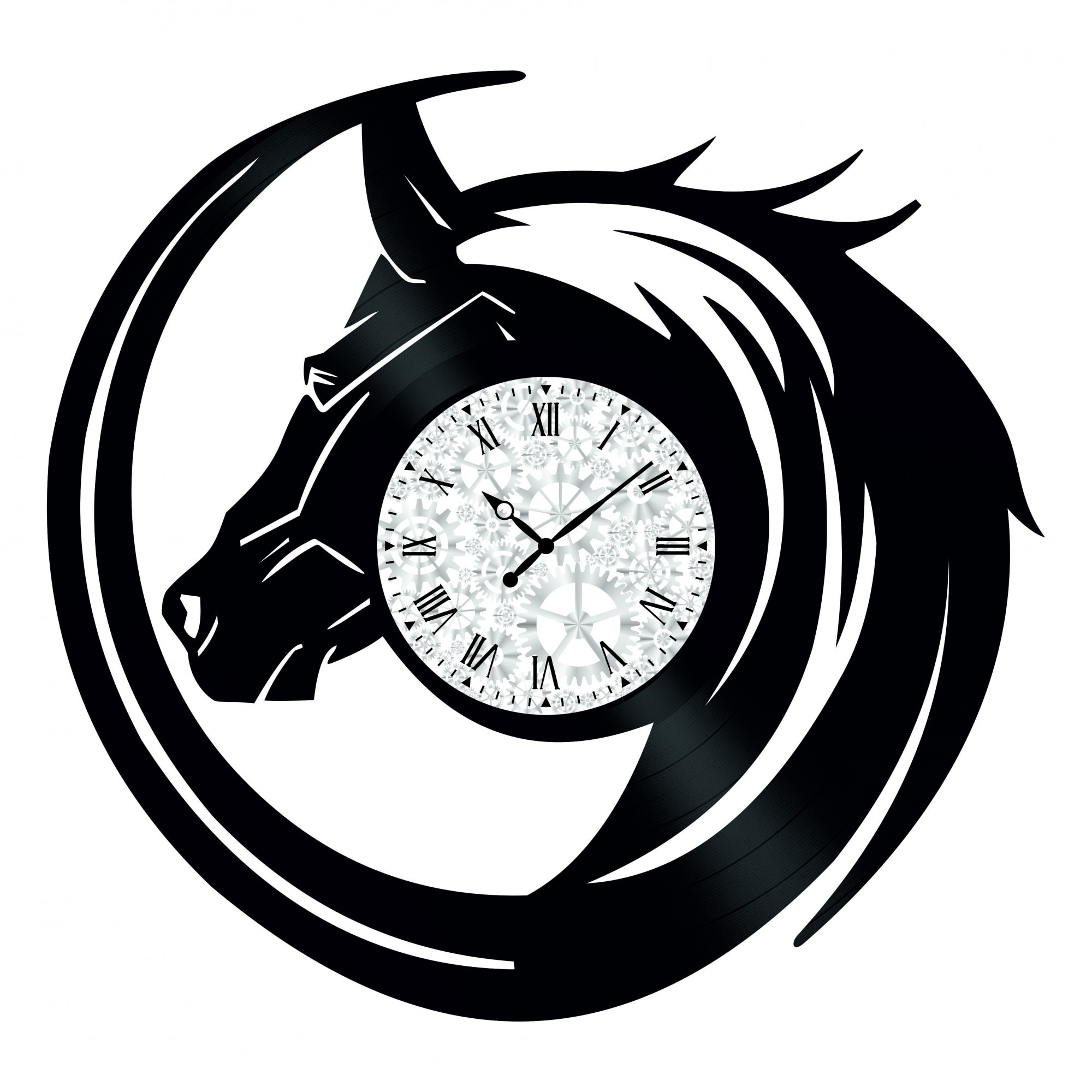 Ceas de perete Vintage din Vinyl - Revival Vinyl Wall Clock Animale Cal