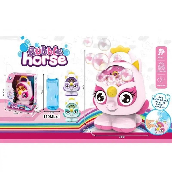 Unikornis témájú buborékfújó, TRIFOX, interaktív játék gyerekeknek