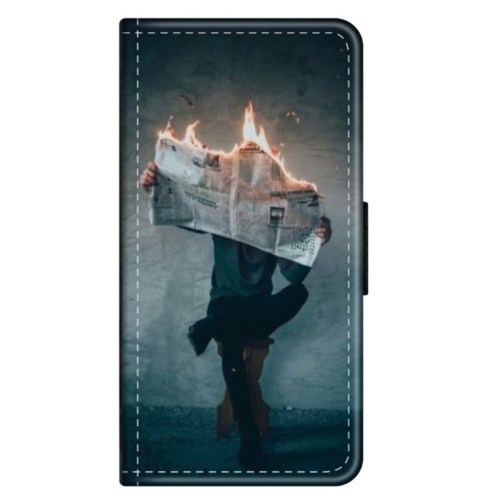 Husa personalizata tip carte HQPrint pentru Samsung Galaxy S7 Edge, model Burn the News, multicolor, S1D1M0345, Atlas