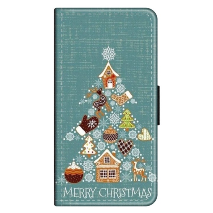 Husa personalizata tip carte HQPrint pentru Huawei P10 Plus, model Merry Christmas 1, multicolor, S1D1M0056, Atlas