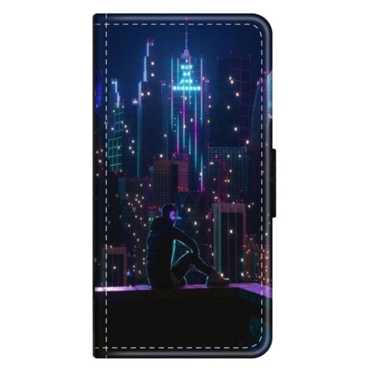 Husa personalizata tip carte HQPrint pentru Huawei P10 Lite, model Neon City, multicolor, S1D1M0260, Atlas