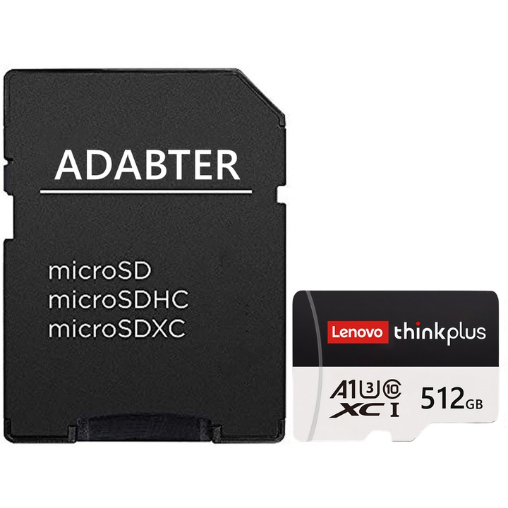 Карта памет MicroSDXC Lenovo 512GB, UHS-I U3 A1 C10, с адаптер, скорост на четене 100MB/s, универсална употреба