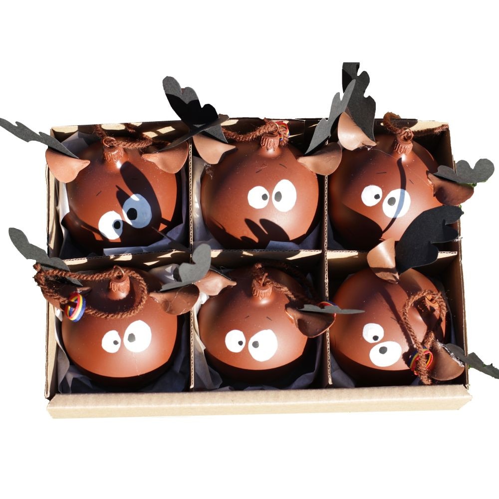 Globuri brad din sticla cu ren, globuri Craciun lucrate manual 100%