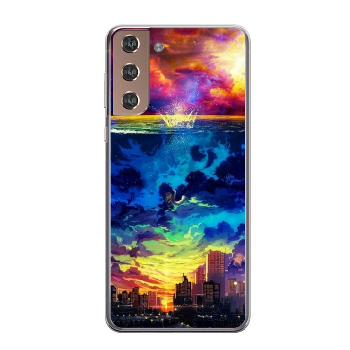 Husa personalizata tip carcasa HQPrint pentru Samsung Galaxy S21 FE, model Abstract City, multicolor, S1D1M0263, Atlas