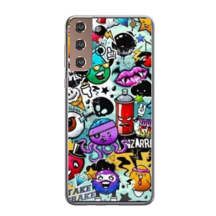 Husa personalizata tip carcasa HQPrint pentru Samsung Galaxy S21 FE, model Grafitti, multicolor, S1D1M0289, Atlas