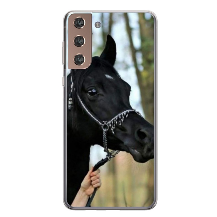 Husa personalizata tip carcasa HQPrint pentru Samsung Galaxy S22 Plus, model Black Horse, multicolor, S1D1M0019, Atlas