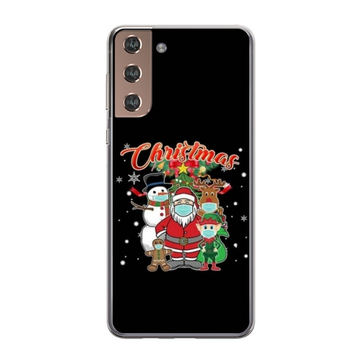 Husa personalizata tip carcasa HQPrint pentru Samsung Galaxy S21 FE, model Covid Christmas, multicolor, S1D1M0054, Atlas
