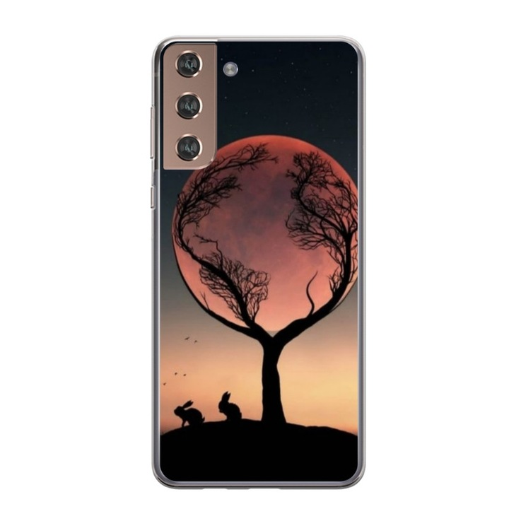 Husa personalizata tip carcasa HQPrint pentru Samsung Galaxy S21 FE, model Moon Tree, multicolor, S1D1M0068, Atlas