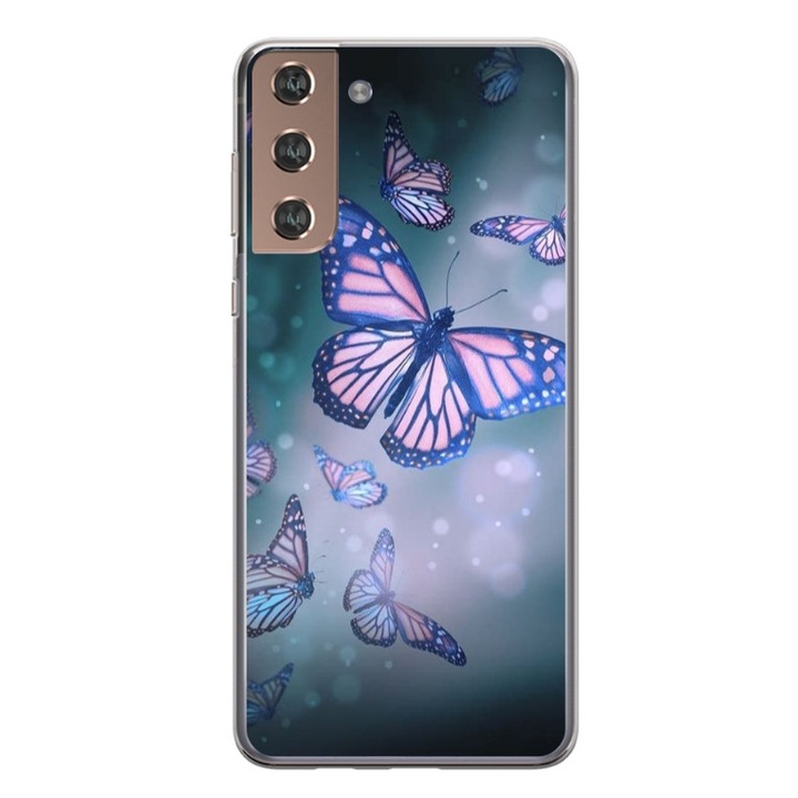 Husa personalizata tip carcasa HQPrint pentru Samsung Galaxy S21 FE, model Butterfly 1, multicolor, S1D1M0028, Atlas