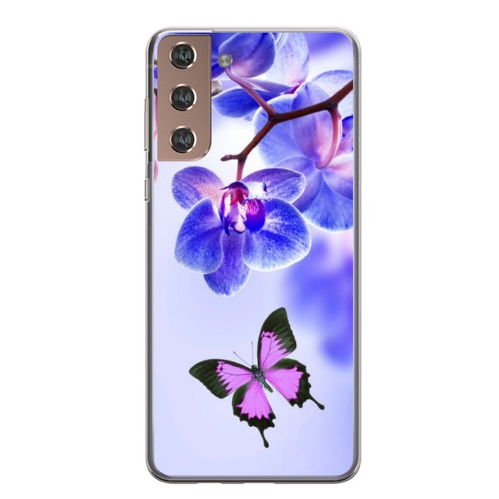 Husa personalizata tip carcasa HQPrint pentru Samsung Galaxy S21 FE, model Butterfly 2, multicolor, S1D1M0029, Atlas