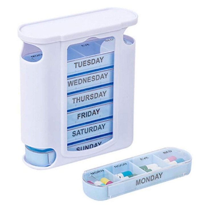 Cutie pentru medicamente, Kosiil, organizator saptamanal, 4 mementouri pe zi, 28 compartimente, plastic, 13x11.5x4.5cm