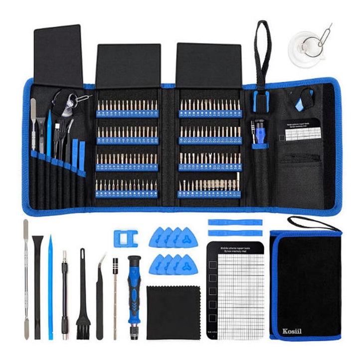 Kosiil precíziós csavarhúzó készlet, 142 darabos, kék, 5.7x3.3cm