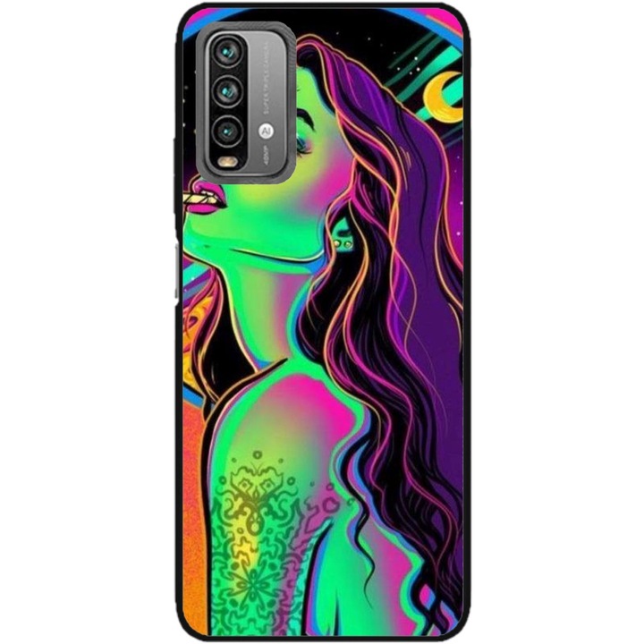 Husa personalizata tip carcasa HQPrint pentru Xiaomi Redmi Note 9, model Colorful Girl, multicolor, S1D1M0249, Atlas