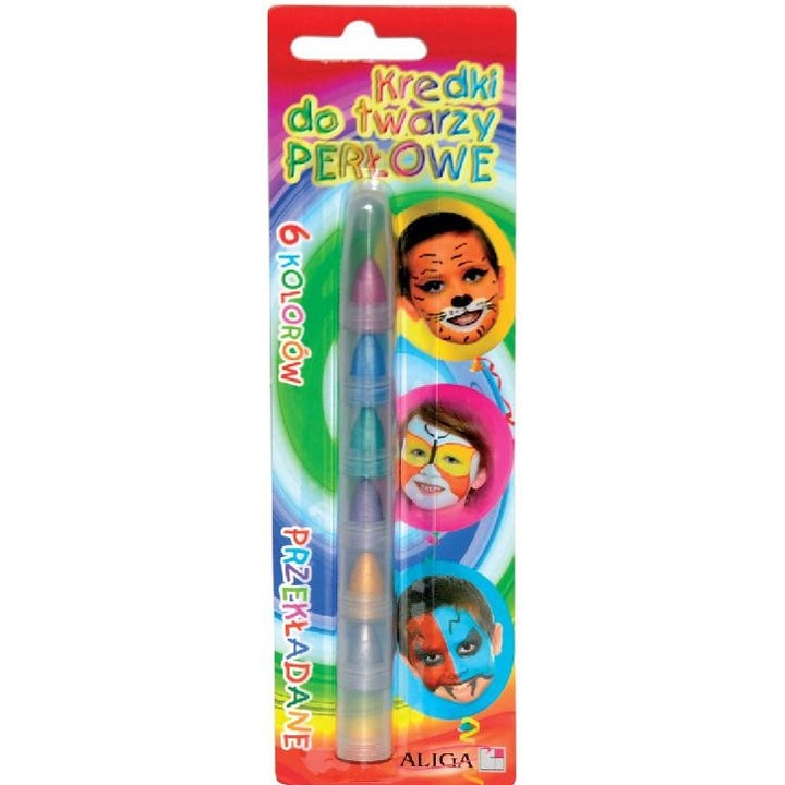 Set creioane colorate pentru pictura pe fata si corp, ALIGA, perlate, 6 culori