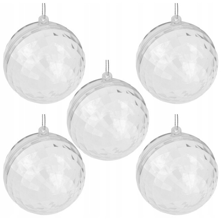 Set 5 globuri de Craciun ALIGA, acrilice, transparente, 10cm