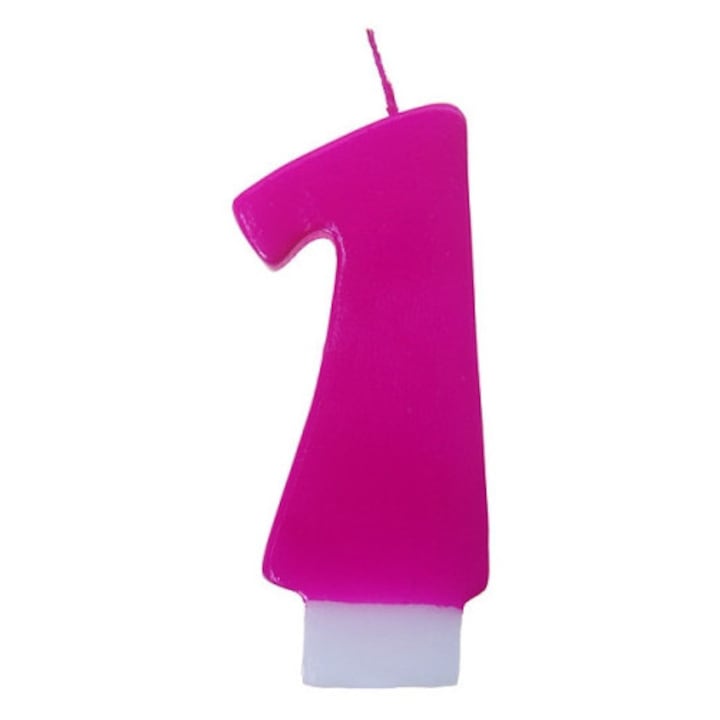 Свещ номер "1", Парти деко, розов, комплект 1 бр.