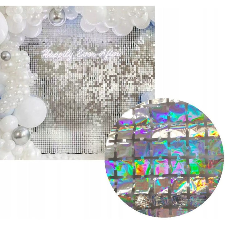 Завеса Jix, блестяща сребърна, 200x100см, декор за парти