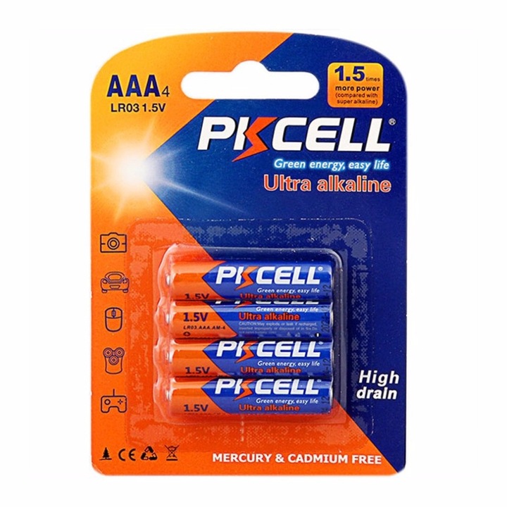 Алкална батерия PKCELL, ULTRA ALKALINE, AAA, bl x 4