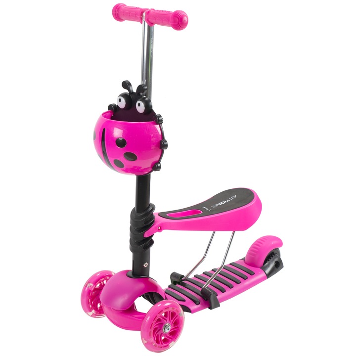 Action One Roller, Smart Kid 3 in 1, 3 fényes kerékkel, Rózsaszín