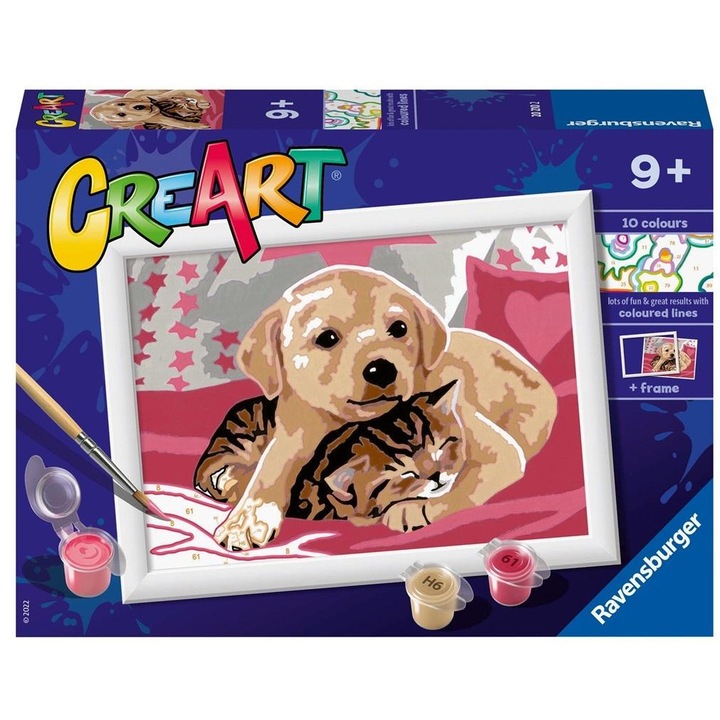 Комплект за рисуване CreArt, Ravensburger, мотив куче и котка, 9 години+