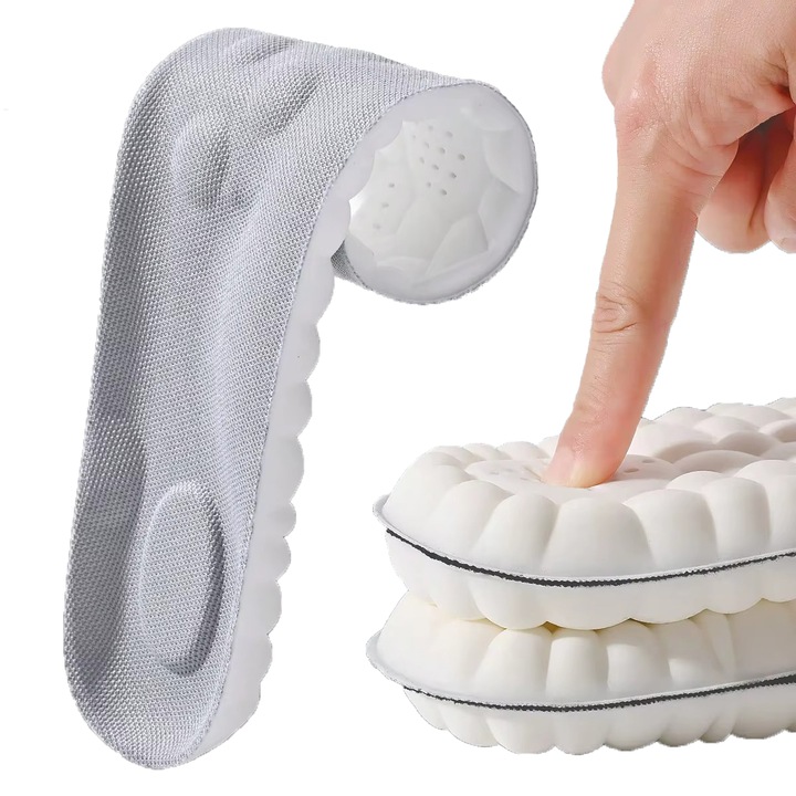 Set 2 bucati Branturi 4D cu Masaj, din Latex Moale – Talpi Sport pentru Pantofi de Alergare si Baschet, Suport Arcada, Unisex, gri, Marime 37-38