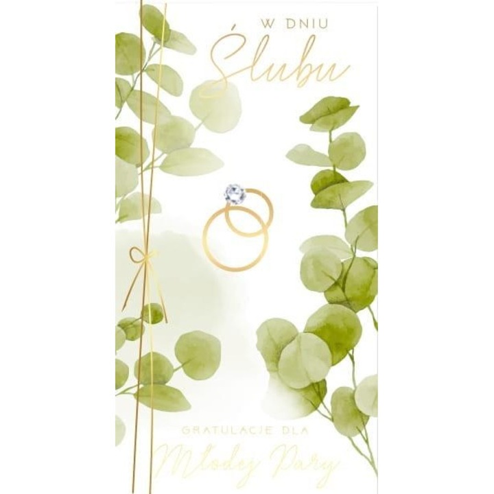 Felicitare KUKARTKA, set, pentru nunta, 11,4x21,5cm, decorata cu folie metalica si brokat