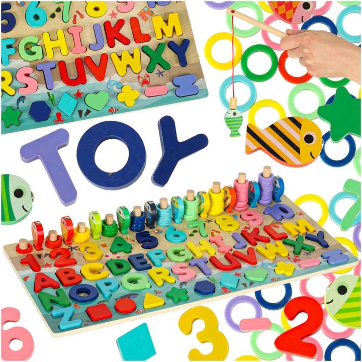 Sorter educativ din lemn, Luka, 3 in 1, multicolor, 45x22,5cm