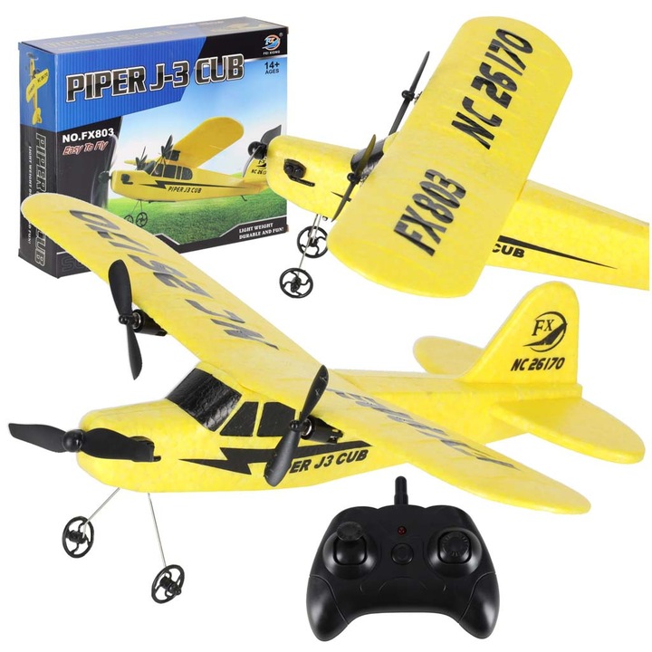 Avion RC Artemis Piper J-3 Cub, 2 motoare, galben, 30,5x23,5cm