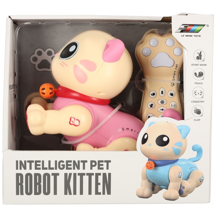 Interaktív játékrobot, Le Neng Toys, macska, rózsaszín, 18x11x16cm, teljes szett