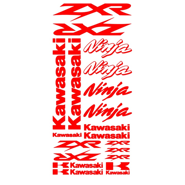 Set 18 stickere Motocicleta Kawasaki NINJA ZXR, rezistent la lumina, rezistent la apa, rosu