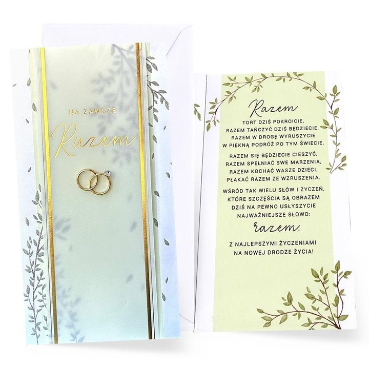 Felicitare KUKARTKA, set, pentru nunta, 11,4x21,5cm, decorata cu folie metalica si brokat