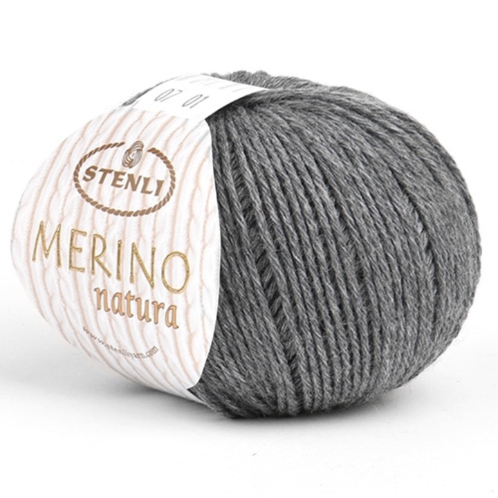 Fir pentru tricotat si crosetat, Stenli Merino Natura, lana merinos, gri, 130m