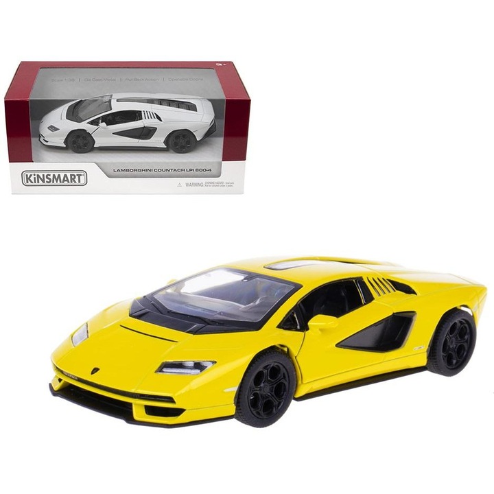 Automacheta Kinsmart Lamborghini Countach LPI 800-4 1:38, fém, nyitható ajtókkal, hátrafelé húzható