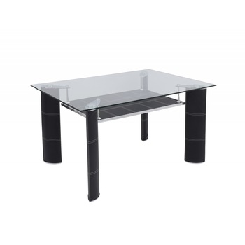 Masa bucatarie din sticla, MB-05, picioare imbracate in piele ecologica de culoare neagra Masa bucatarie din sticla, MB-05, picioare imbracate in piele ecologica de culoare neagra