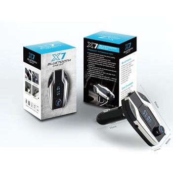 Car kit auto bluetooth, modulator fm masina, hands free, USB, 3.5 Jack, Slot MicroSD, Argintiu, X7 Car kit auto bluetooth, modulator fm masina, hands free, USB, 3.5 Jack, Slot MicroSD, Argintiu, X7