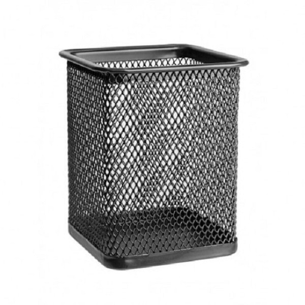 Suport din plasa metalica Vision, pentru pixuri forma patrata 7x7x10cm, negru