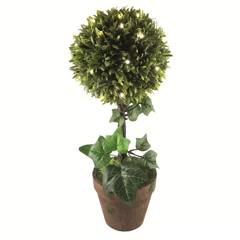 Decoratiune planta artificiala buxus, 25 LED-uri, 43 cm, de interior, Home