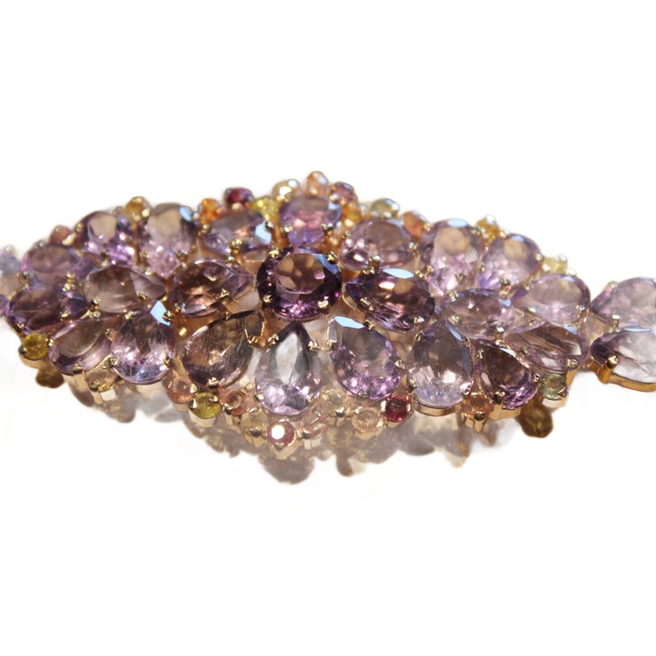 Bransoleta din argint 925 cu ametist si safir, 18.2 cm, 71 pietre, roz aurit