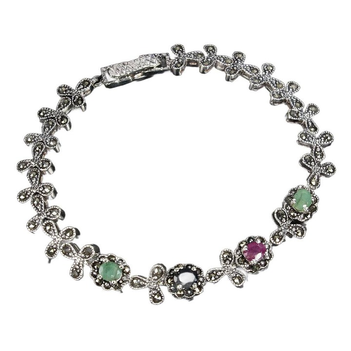 Bratara din argint 925 cu rubine, safire, 17.78 cm, 55x8mm, set