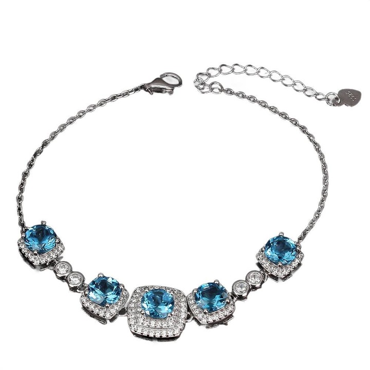 Bratara, argint 925, Songea, topaz si zirconii, 17.78 cm, 62x11 mm