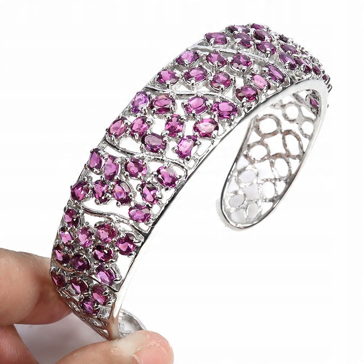 Bratara, argint 925, granate naturale, Songea, 100x20mm, 17.4cm