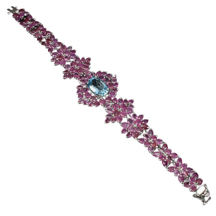 Bratara, argint 925, topaz natural si safire roz, 17.78 cm