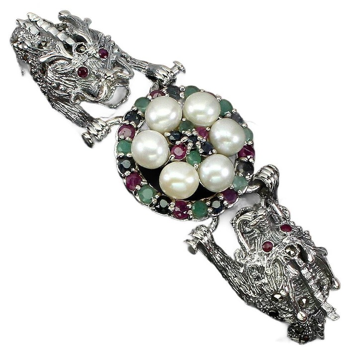 Bratara, argint 925, perle naturale, 19cm