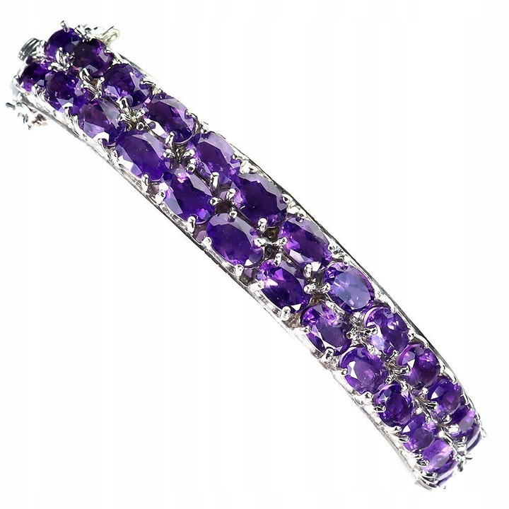 Bratara din argint 925, Songea, ametist natural, 68x10mm, 17.8cm