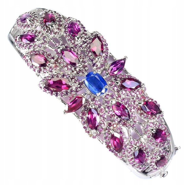 Bratara din argint 925, Songea, granate naturale si kianit, 63x22mm, 17.9cm