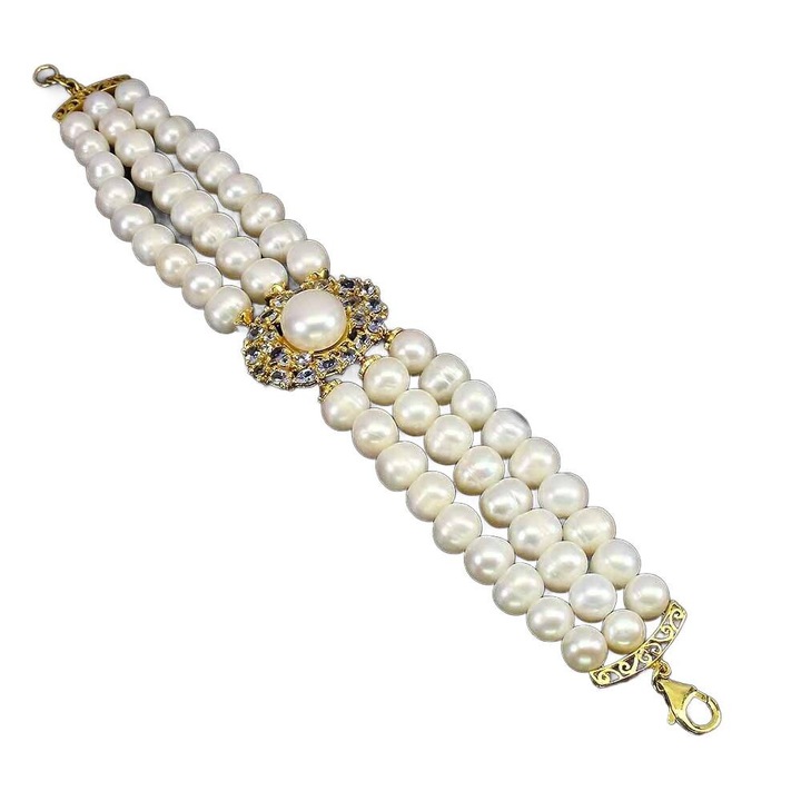 Bratara, argint 925, perle naturale si tanzanit, 19cm, 160x30mm