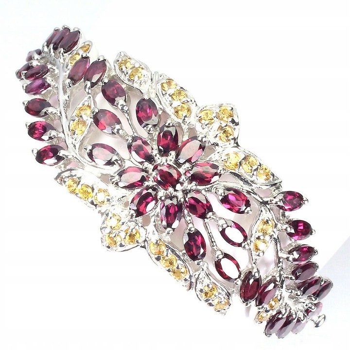 Bratara, argint 925, granate naturale si safire, 64x28mm, 18,2cm