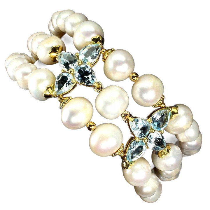 Bratara, Songea, cu perle naturale si topaz, 175x25mm